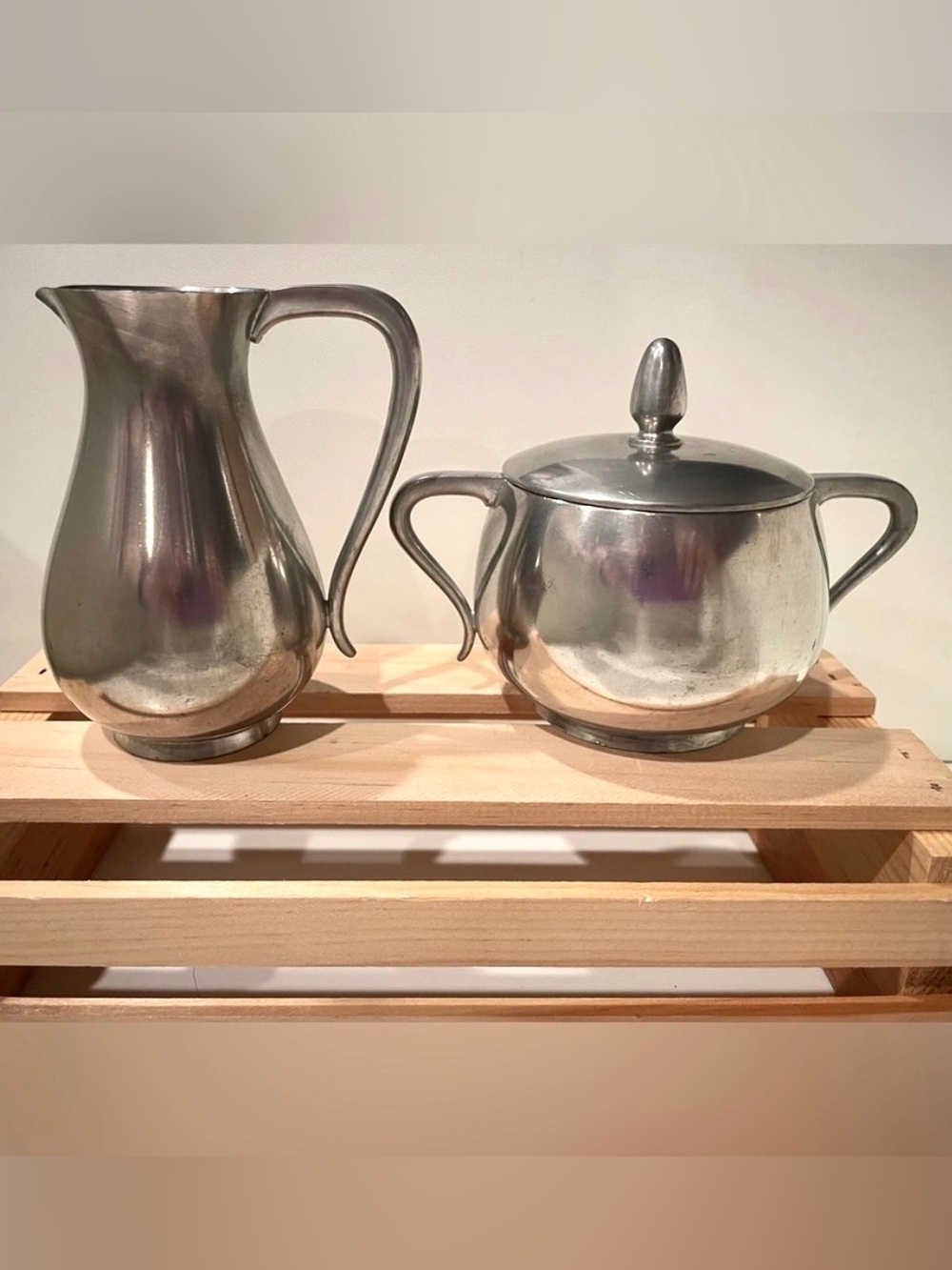 KMD Royal Holland Vintage Pewter Creamer & Lidded Sugar Set | Mid-Century | EUC